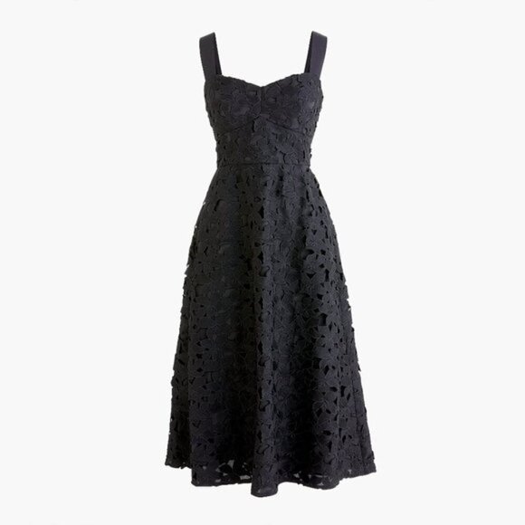 J Crew Sleeveless Sweetheart Midi Dress Black Lace Women's Sz 2 Style AC50 B22 - Picture 2 of 16